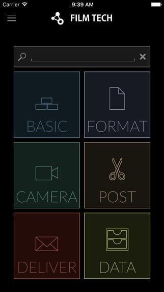 Film Tech App Startbildschirm