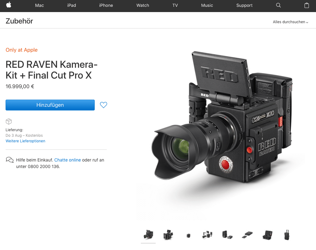Screenshot des Apple Stores mit der RED Raven